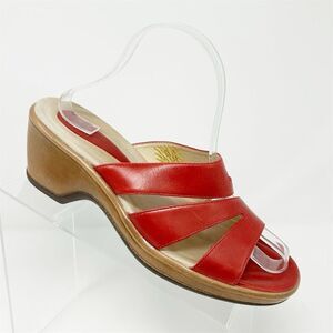 Dansko Red Strappy Leather Wedge Sandals Size 40 (US 9.5-10) Open Toe Casual